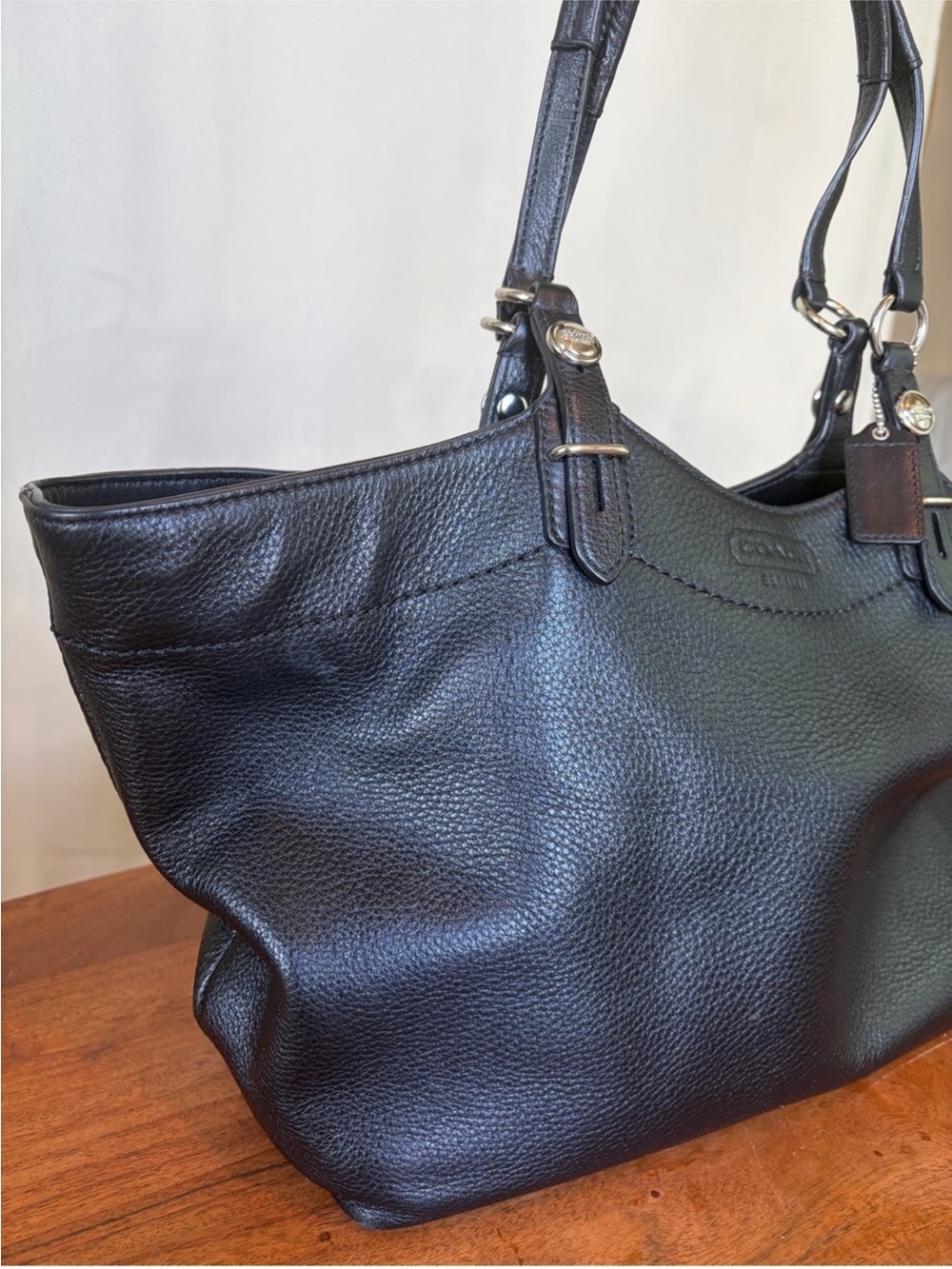 Coach Black Pebbled Leather Tote - Picture 9 of 16